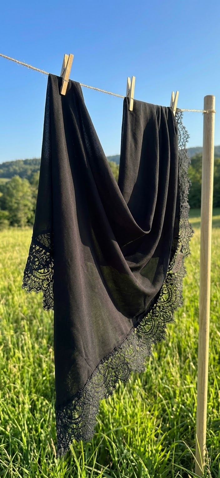 Voile noir uni avec bordure en dentelle noire