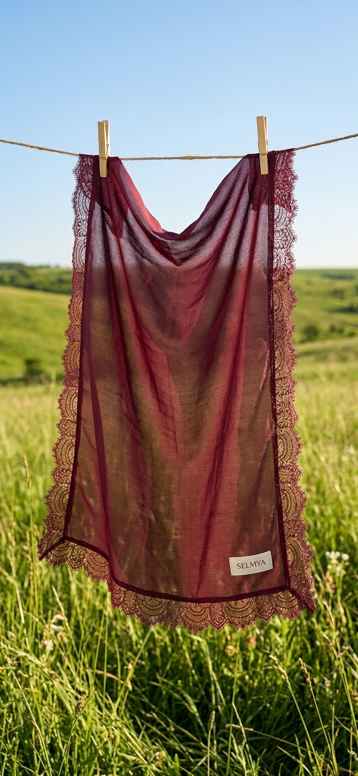 Voile bordeaux avec bordure en dentelle